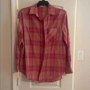Pink and Red Plaid Button-Up Shirt